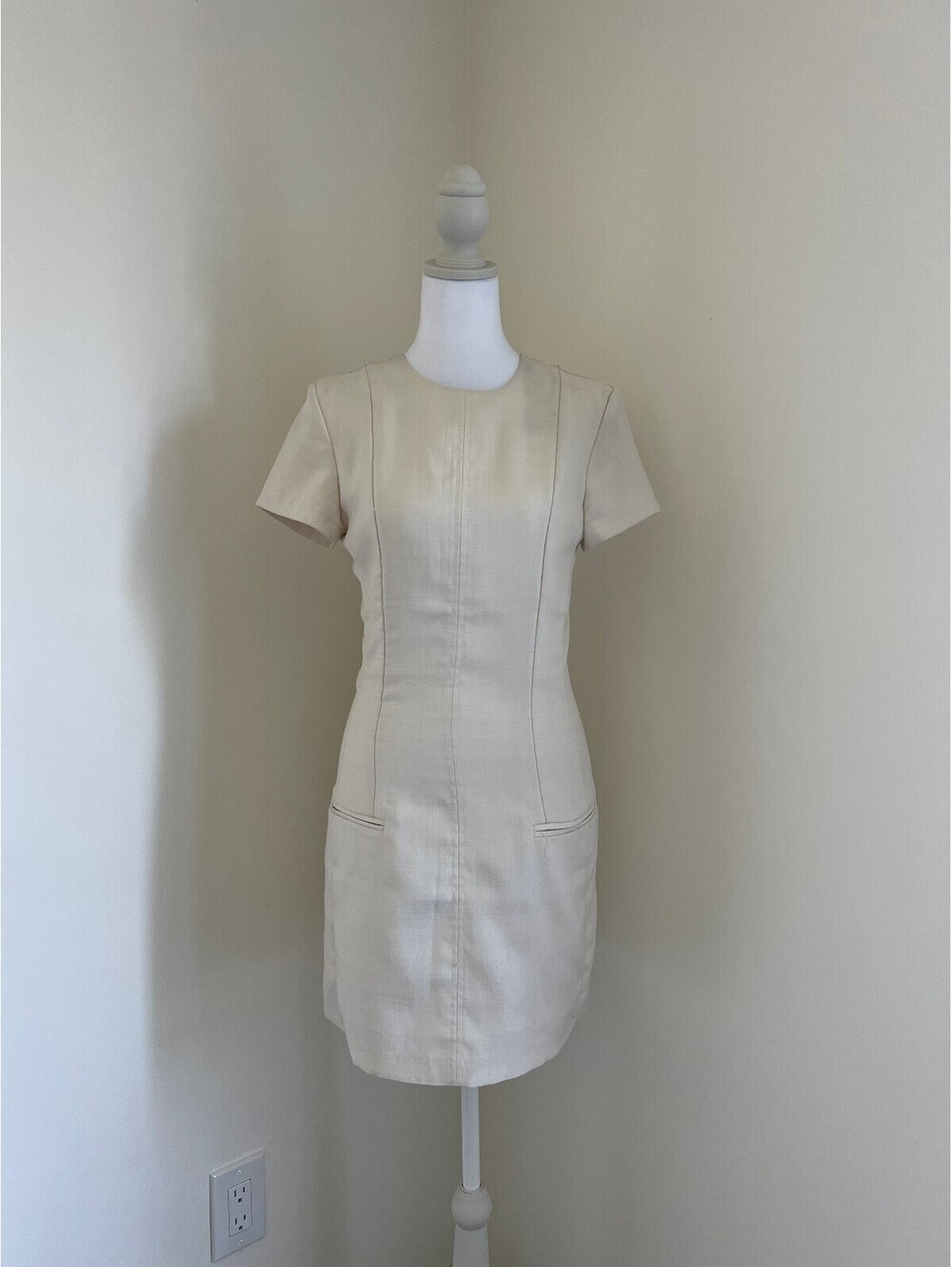 H&M - Cream Short Sleeve Elegant Sheath Dress, Size XS